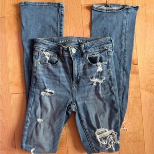American Eagle Distressed High Rise Skinny Kick Jeans, Size 2 long
